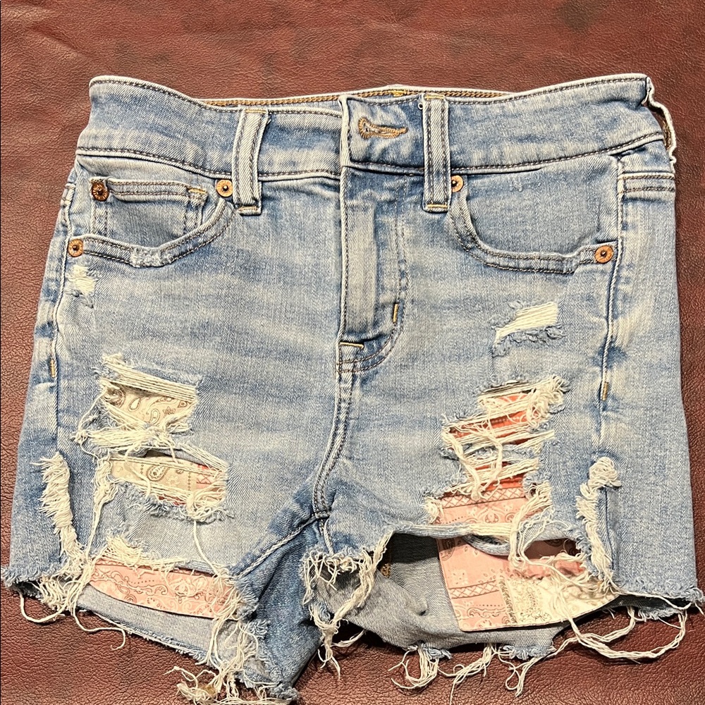American Eagle Outfitters Light Blue Distressed Jean Shorts